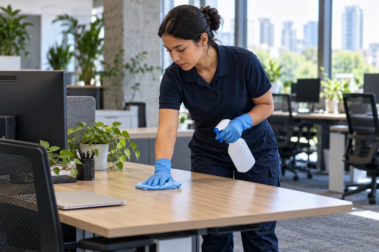 Entretien professionnel d’un espace de bureaux lumineux